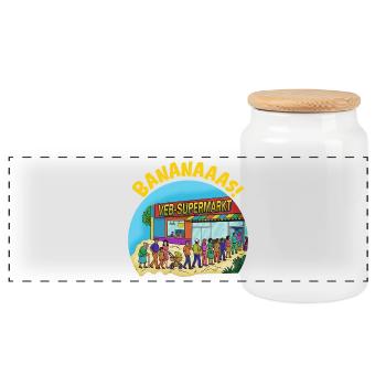 Banananaas VEB-Supermarkt. - Panorama Keksdose mit Holzdeckel - Weiß - Vorne