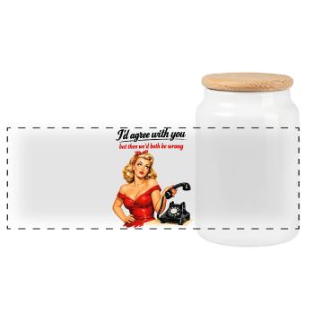 Pin-up Girl: Sarcasm & Eye Rolling Retro Style - Panoramic Cookie Jar with Wooden Lid - white - Front