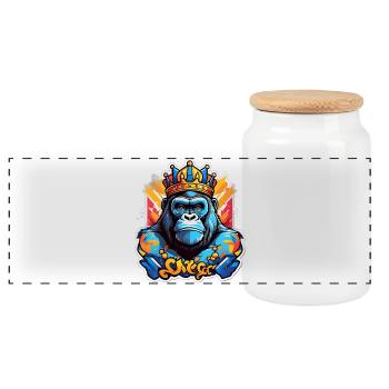 Gorille bleu couronné graffiti - Boîte à biscuits avec couvercle en bois - blanc - Devant