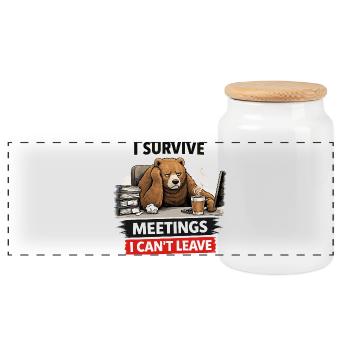 Survive Meetings Bear Desk Coffee - Boîte à biscuits avec couvercle en bois - blanc - Devant