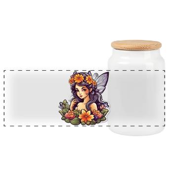 Elfe florale mandala hibiscus - Boîte à biscuits avec couvercle en bois - blanc - Devant