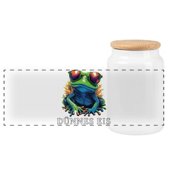 Dünnes Eis Frosch PopArt Shirt - Panorama Keksdose mit Holzdeckel - Weiß - Vorne
