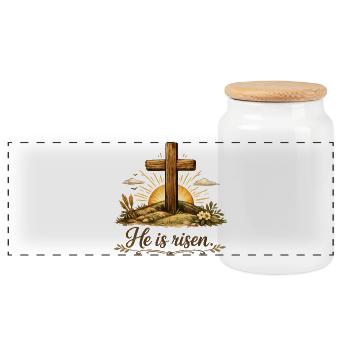 He is risen - Panorama Keksdose mit Holzdeckel - Weiß - Vorne
