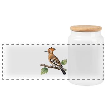 Hoopoe on branch - Panoramic Cookie Jar with Wooden Lid - white - Front