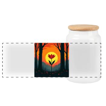 Sun rose in the forest - Panoramic Cookie Jar with Wooden Lid - white - Front