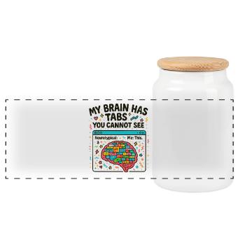 Cerveau coloré avec des onglets cachés - Boîte à biscuits avec couvercle en bois - blanc - Devant