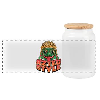 Aztec Style - Panoramic Cookie Jar with Wooden Lid - white - Front