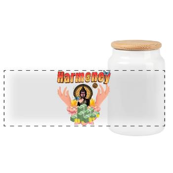 Harmoney Buddha Luck - Peace & Love series - Panoramic Cookie Jar with Wooden Lid - white - Front
