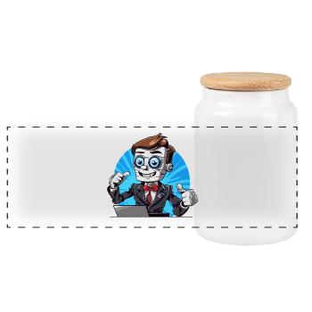 Roboter-Streamer im Anzug - Panorama Keksdose mit Holzdeckel - Weiß - Vorne