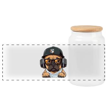 DJ dog with headphones - Panoramic Cookie Jar with Wooden Lid - white - Front