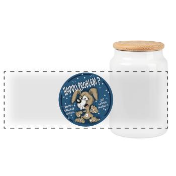 Hasen-Comic Haddu Problem? - Panorama Keksdose mit Holzdeckel - Weiß - Vorne