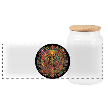 Peace Love Nature Hippie - Panoramic Cookie Jar with Wooden Lid - white - Front