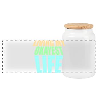 Living My Okayest Life Funny Mediocre Saying - Panoramic Cookie Jar with Wooden Lid - white - Front