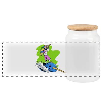 Surfer-Einhorn - Panorama Keksdose mit Holzdeckel - Weiß - Vorne