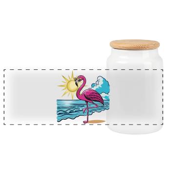 Humeur estivale de flamants roses sur la plage - Boîte à biscuits avec couvercle en bois - blanc - Devant