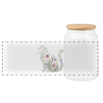 Floral Cat Silhouette Cat Mom Plant Mom V - Panorama Keksdose mit Holzdeckel - Weiß - Vorne