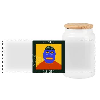 Be Nice Eat Rice : graphique d’art populaire surréaliste et excentrique - Boîte à biscuits avec couvercle en bois - blanc - Devant