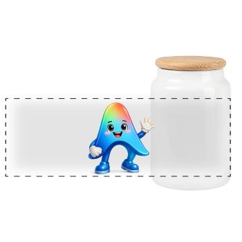 Niedlicher Regenbogen-Maskottchen-Aufkleber Antigravitation - Panorama Keksdose mit Holzdeckel - Weiß - Vorne