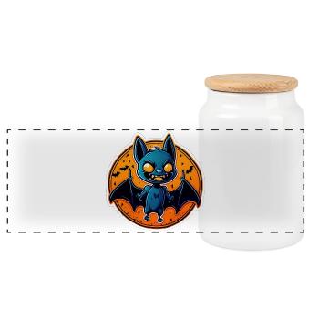 Blue Bat Halloween - Panorama Keksdose mit Holzdeckel - Weiß - Vorne