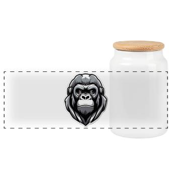 Gorilla-Krieger-Grafik - Panorama Keksdose mit Holzdeckel - Weiß - Vorne