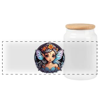 Nocturnal Floral Fairy - Panoramic Cookie Jar with Wooden Lid - white - Front
