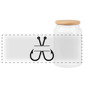 Fish Hook Name Monogram - Panoramic Cookie Jar with Wooden Lid - white - Front