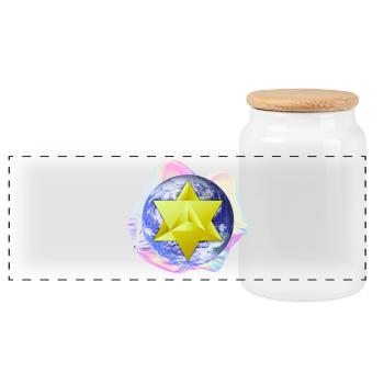 Surreal Merkaba Earth - Panoramic Cookie Jar with Wooden Lid - white - Front
