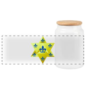Merkaba Star & Feur de lis - Panoramic Cookie Jar with Wooden Lid - white - Front