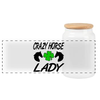 horses - Panoramic Cookie Jar with Wooden Lid - white - Front