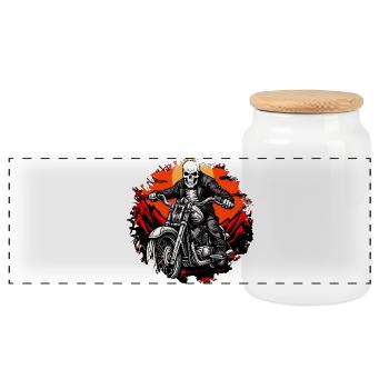 Motorcycle Skeletons - Panoramic Cookie Jar with Wooden Lid - white - Front