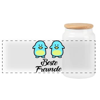 Pinguine Beste Freunde - Panorama Keksdose mit Holzdeckel - Weiß - Vorne