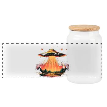 UFO arc over mountains - Panoramic Cookie Jar with Wooden Lid - white - Front