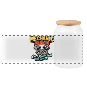 Mechanic Dad – Cool Dad Saying - Panoramic Cookie Jar with Wooden Lid - white - Front