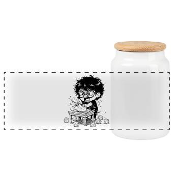 Child Anger Torn Book Studies - Panoramic Cookie Jar with Wooden Lid - white - Front