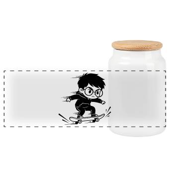 Kids Skateboard Hoodie Black White - Panoramic Cookie Jar with Wooden Lid - white - Front