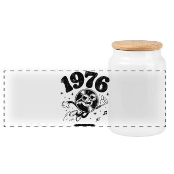 1976 Vintage - Panorama Keksdose mit Holzdeckel - Weiß - Vorne
