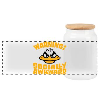 Duck Warning Socially awkward Socially awkward - Panoramic Cookie Jar with Wooden Lid - white - Front