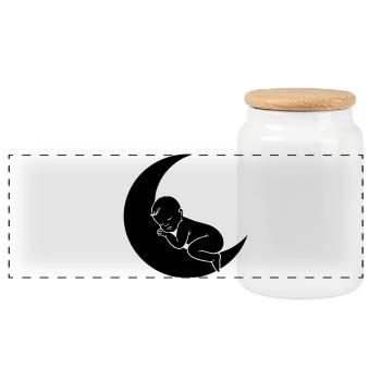 Bébé sur la Lune – Silhouette douce du sommeil - Boîte à biscuits avec couvercle en bois - blanc - Devant