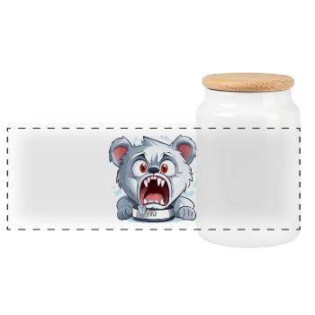 Ours de dessin animé en colère - Boîte à biscuits avec couvercle en bois - blanc - Devant