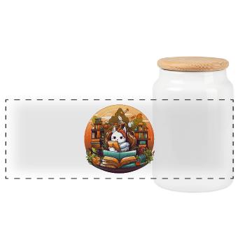 Reading magic in the library forest - Panoramic Cookie Jar with Wooden Lid - white - Front