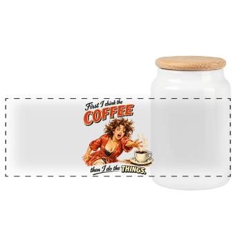 Retro Pin-Up : D’abord je bois le café - Boîte à biscuits avec couvercle en bois - blanc - Devant