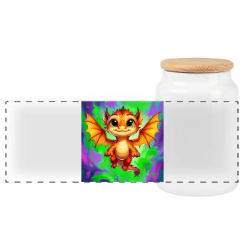 dragon - Panoramic Cookie Jar with Wooden Lid - white - Front