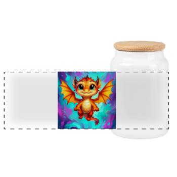 dragon - Panoramic Cookie Jar with Wooden Lid - white - Front