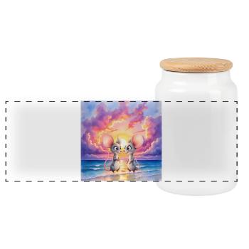 Kleine Mäuse bei Sonnenuntergang am Strand - Panorama Keksdose mit Holzdeckel - Weiß - Vorne