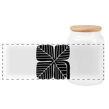 Bold Lucky Clover Linocut Design - Panoramic Cookie Jar with Wooden Lid - white - Front
