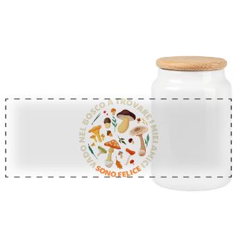Mushrooms of the Circle Forest - Panoramic Cookie Jar with Wooden Lid - white - Front