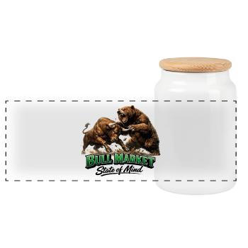 Bull Market State of Mind – Bulle vs. Bär Design - Panorama Keksdose mit Holzdeckel - Weiß - Vorne