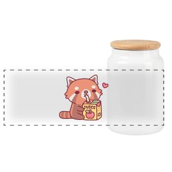 Süßer roter Panda liebt Apfelsaft - Panorama Keksdose mit Holzdeckel - Weiß - Vorne