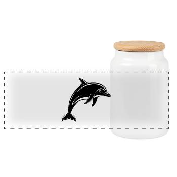 Dolphin - Panoramic Cookie Jar with Wooden Lid - white - Front