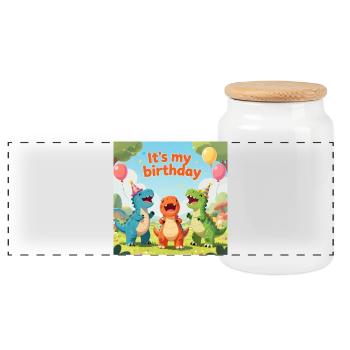 Dino Birthday Party: It's my birthday - Panoramic Cookie Jar with Wooden Lid - white - Front
